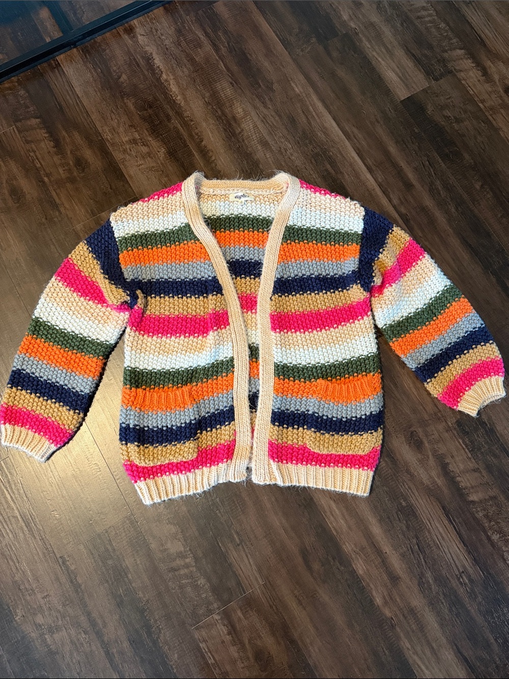 Haptics by Holly Harper Multicolor Striped Knit Cardigan Sweater - Cream Trim